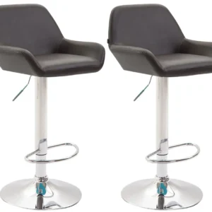 Lot de 2 tabourets de bar repose-pieds en forme d'arc en métal chromé assise en VINYLE marron 10_0004020