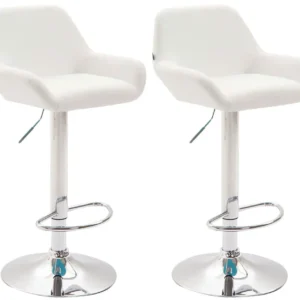Lot de 2 tabourets de bar repose-pieds en forme d'arc en métal chromé assise en VINYLE blanc 10_0004025