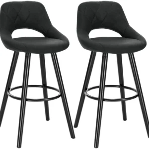 Lot de 2 tabourets de bar en revêtement tissu avec pieds en bois anthracite 19_0000563