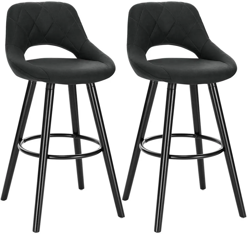 Lot de 2 tabourets de bar en revêtement tissu avec pieds en bois anthracite 19_0000563