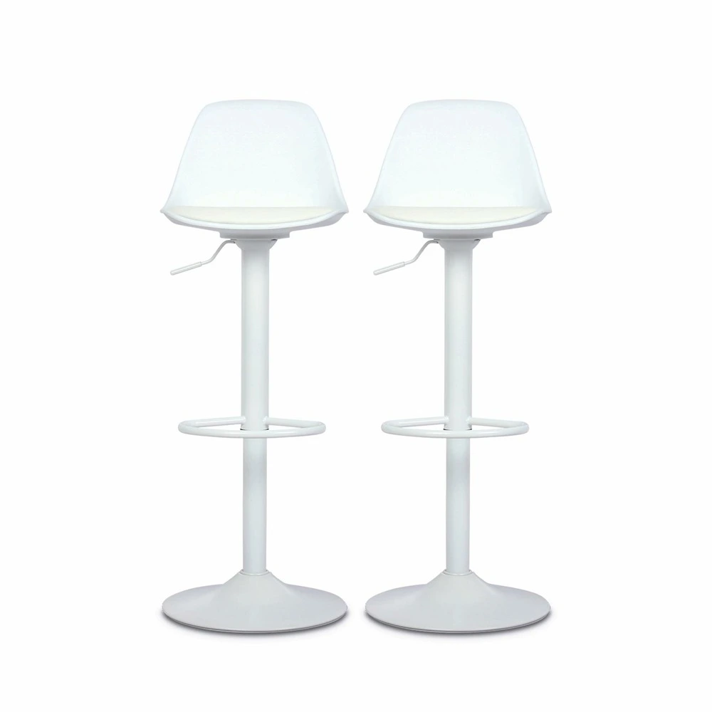 Lot de 2 tabourets de bar réglables 61.5/83.5cm - noah - simili cuir blanc - hauteur réglable. Repose-pieds