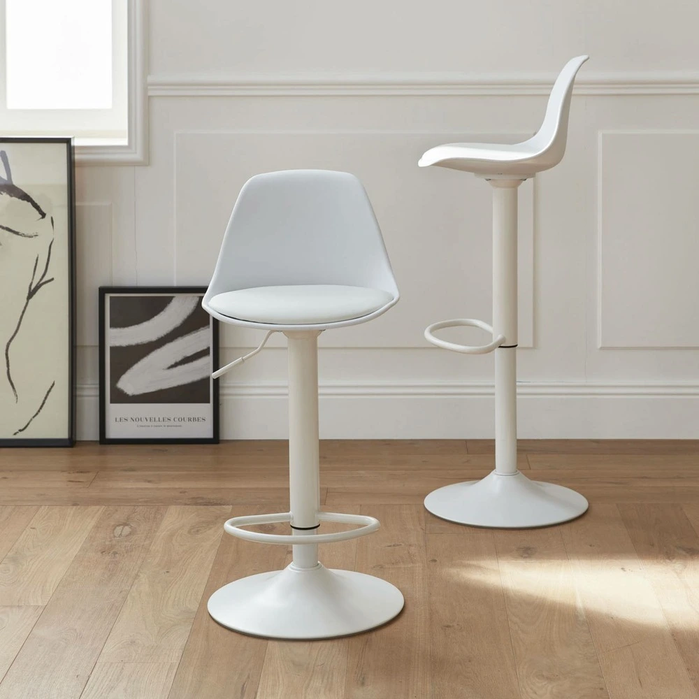 Lot de 2 tabourets de bar réglables 61.5/83.5cm - noah - simili cuir blanc - hauteur réglable. Repose-pieds