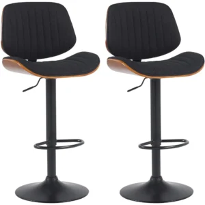 Lot de 2 tabourets de bar style classique moderne assise en tissu noir bois noyer et cadre métal noir 10_0006701