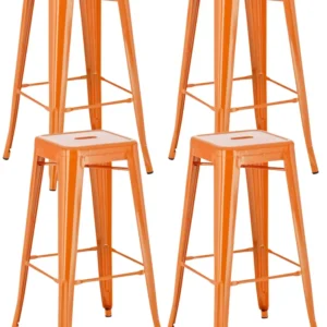 Lot de 4 tabourets de bar style industriel avec repose-pieds en métal orange TDB10290