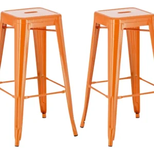 Lot de 2 tabourets de bar style industriel en métal avec repose-pieds orange TDB10120