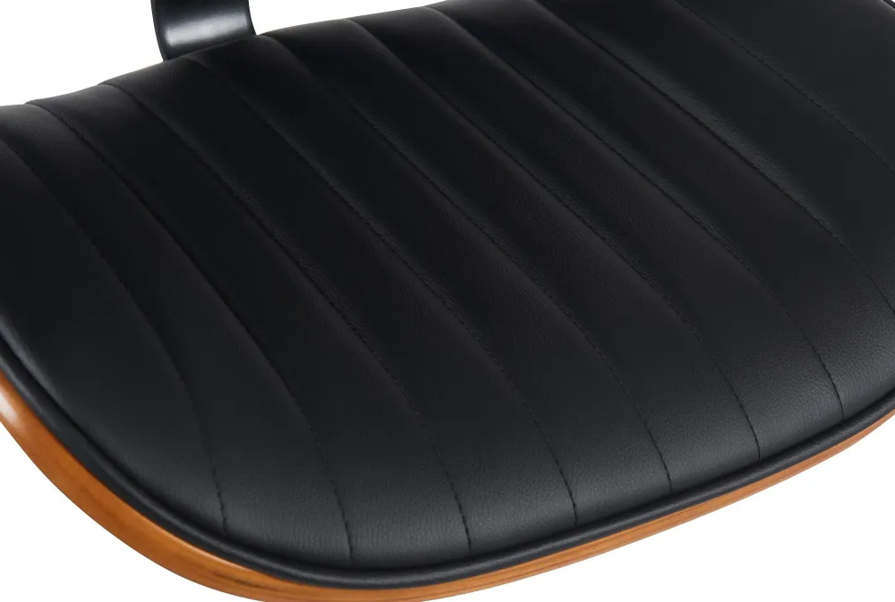 Lot de 2 tabourets de bar style rétro contemporain assise en tissu noir bois noyer et cadre métal noir 10_0006821