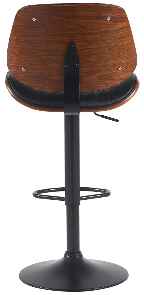 Lot de 2 tabourets de bar style rétro contemporain assise en tissu noir bois noyer et cadre métal noir 10_0006821