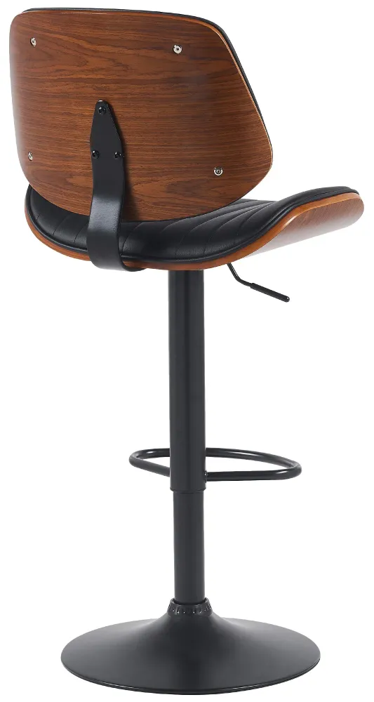 Lot de 2 tabourets de bar style rétro contemporain assise en tissu noir bois noyer et cadre métal noir 10_0006821