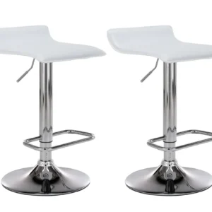 Lot de 2 tabourets de bar en synthétique blanc hauteur réglable avec repose-pieds chromé TDB10163