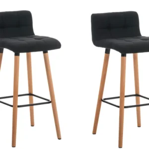 Lot de 2 tabourets de bar en tissu noir coutures décoratives pieds en bois avec repose-pieds 10_0000218