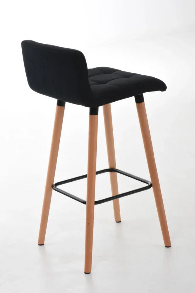 Lot de 2 tabourets de bar en tissu noir coutures décoratives pieds en bois avec repose-pieds 10_0000218