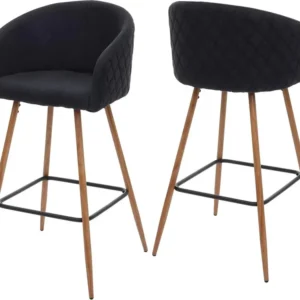 Lot de 2 tabourets de bar en tissu velours gris anthracite avec repose-pieds TDB04067