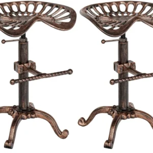 Lot de 2 tabourets industriel vintage en métal cuivré foncé avec repose-pieds - Charme et caractère 10_0005558