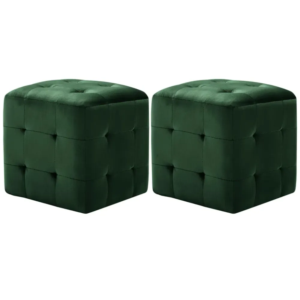 Lot de 2 tabourets poufs repose-pieds 30 x 30 x 30 cm tissu velours vert capitonné DEC032761