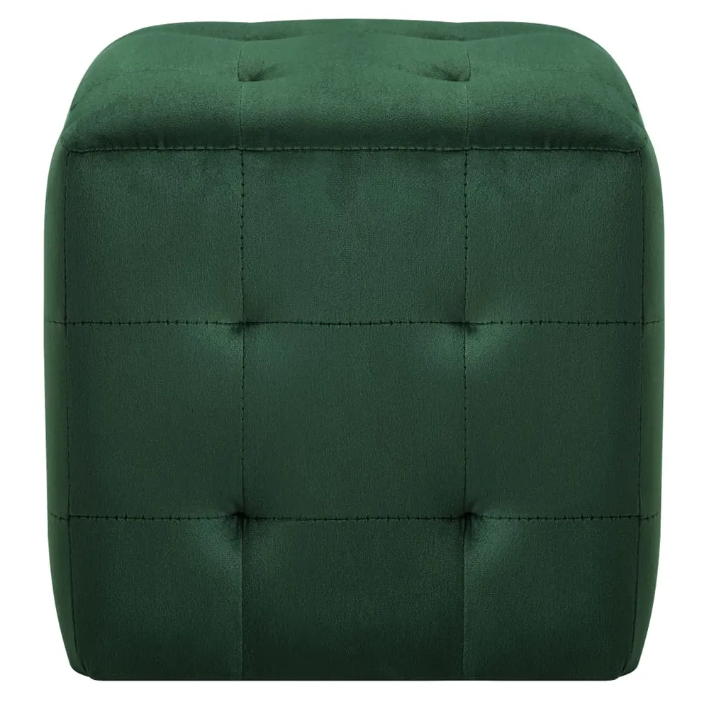 Lot de 2 tabourets poufs repose-pieds 30 x 30 x 30 cm tissu velours vert capitonné DEC032761