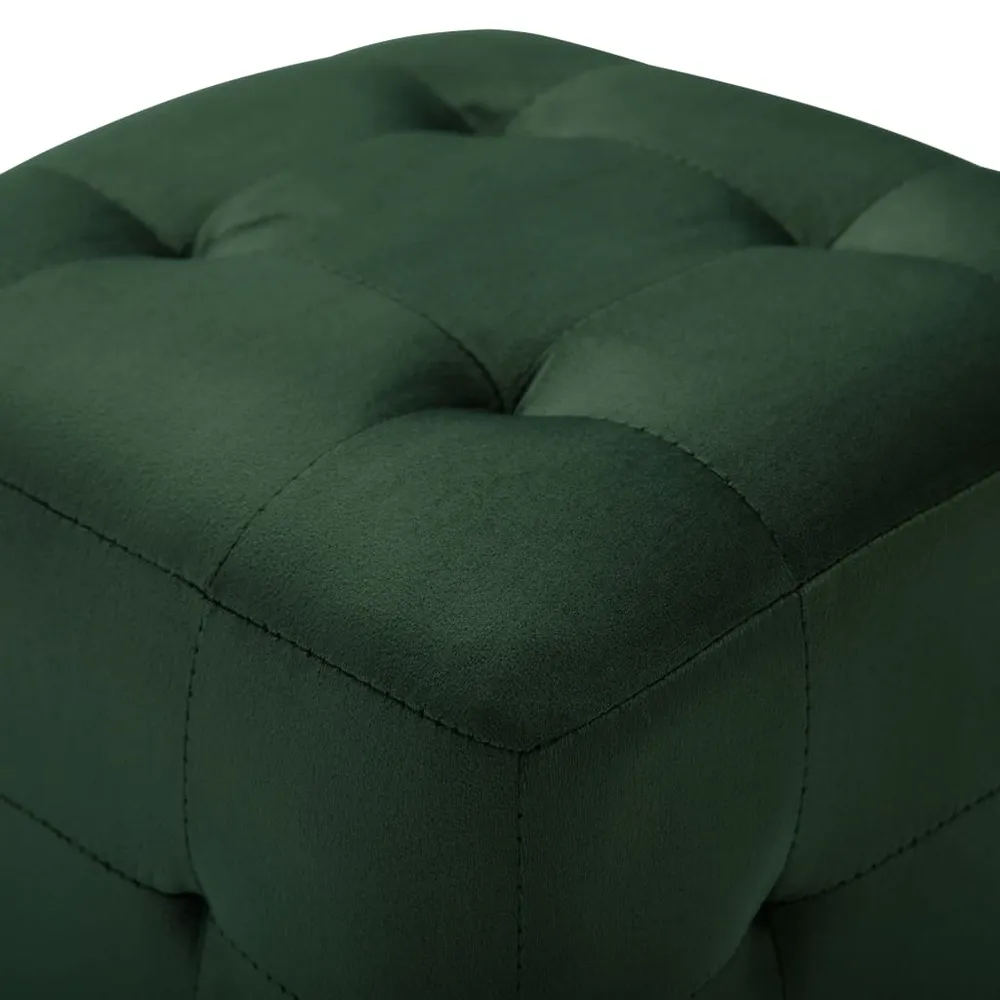Lot de 2 tabourets poufs repose-pieds 30 x 30 x 30 cm tissu velours vert capitonné DEC032761