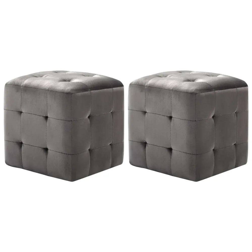 Lot de 2 tabourets poufs repose-pieds 30 x 30 x 30 cm en tissu velours gris capitonné DEC032758