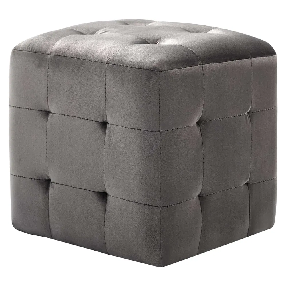 Lot de 2 tabourets poufs repose-pieds 30 x 30 x 30 cm en tissu velours gris capitonné DEC032758