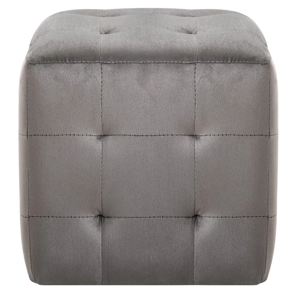 Lot de 2 tabourets poufs repose-pieds 30 x 30 x 30 cm en tissu velours gris capitonné DEC032758