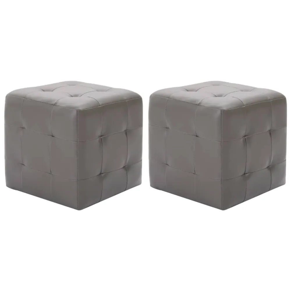Lot de 2 tabourets poufs repose-pieds 30 x 30 x 30 cm en VINYLE gris capitonné DEC032756
