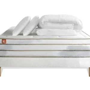 Pack prêt à dormir matelas LE DOUILLET 140x200cm Mémoire de forme BioVisco + sommier kit Blanc + 2 oreillers + couette