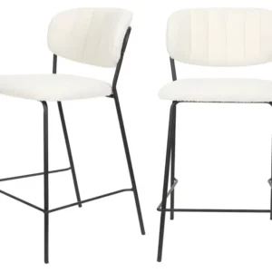 Plateau de bureau Jolien - Lot de 2 tabourets en tissu bouclette pieds noirs 65cm - Couleur - Ecru
