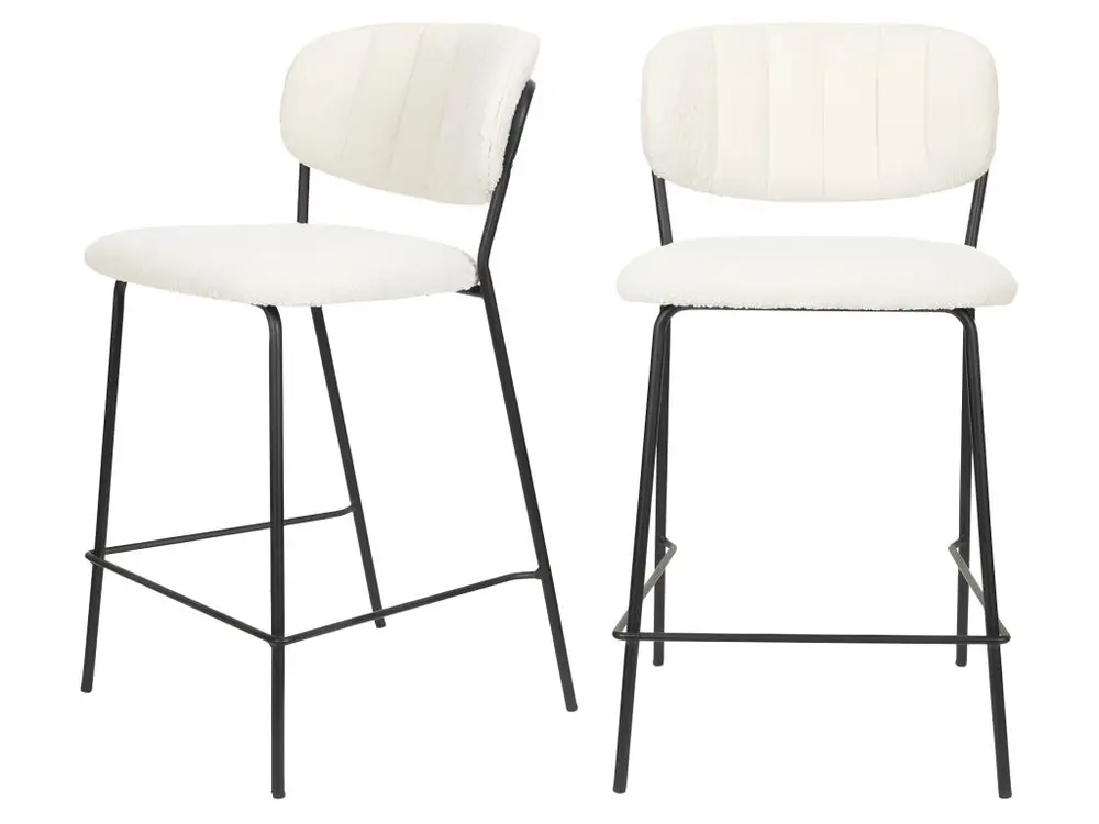 Plateau de bureau Jolien - Lot de 2 tabourets en tissu bouclette pieds noirs 65cm - Couleur - Ecru