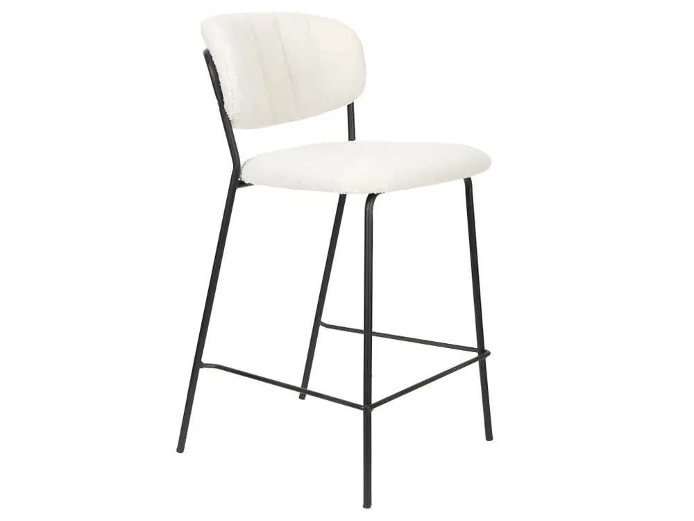 Plateau de bureau Jolien - Lot de 2 tabourets en tissu bouclette pieds noirs 65cm - Couleur - Ecru