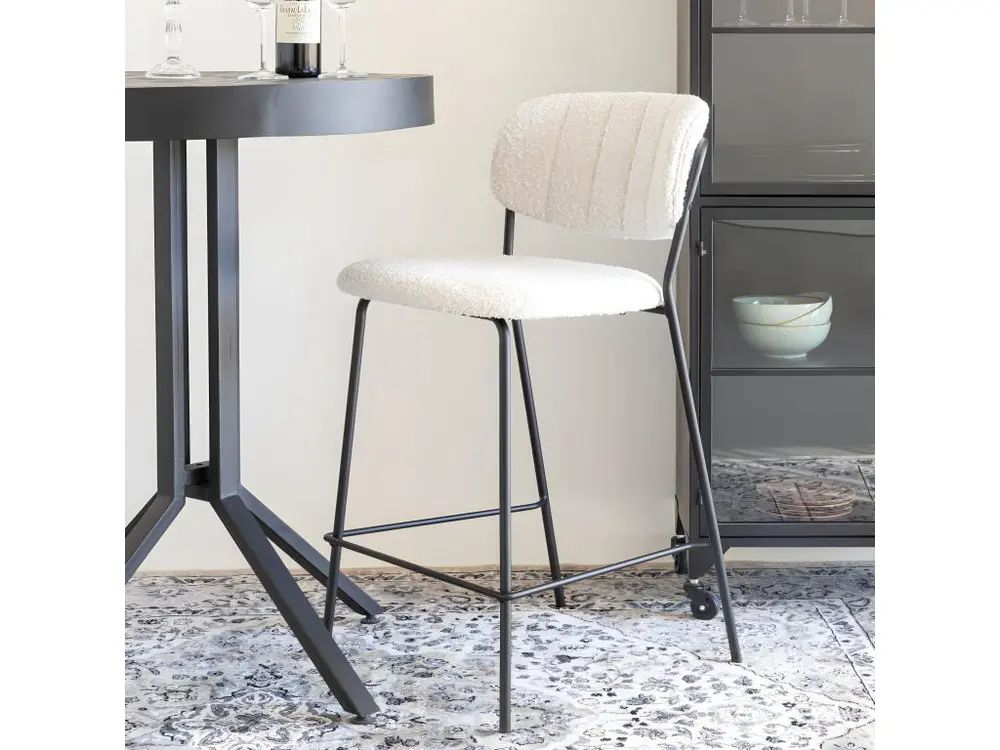 Plateau de bureau Jolien - Lot de 2 tabourets en tissu bouclette pieds noirs 65cm - Couleur - Ecru