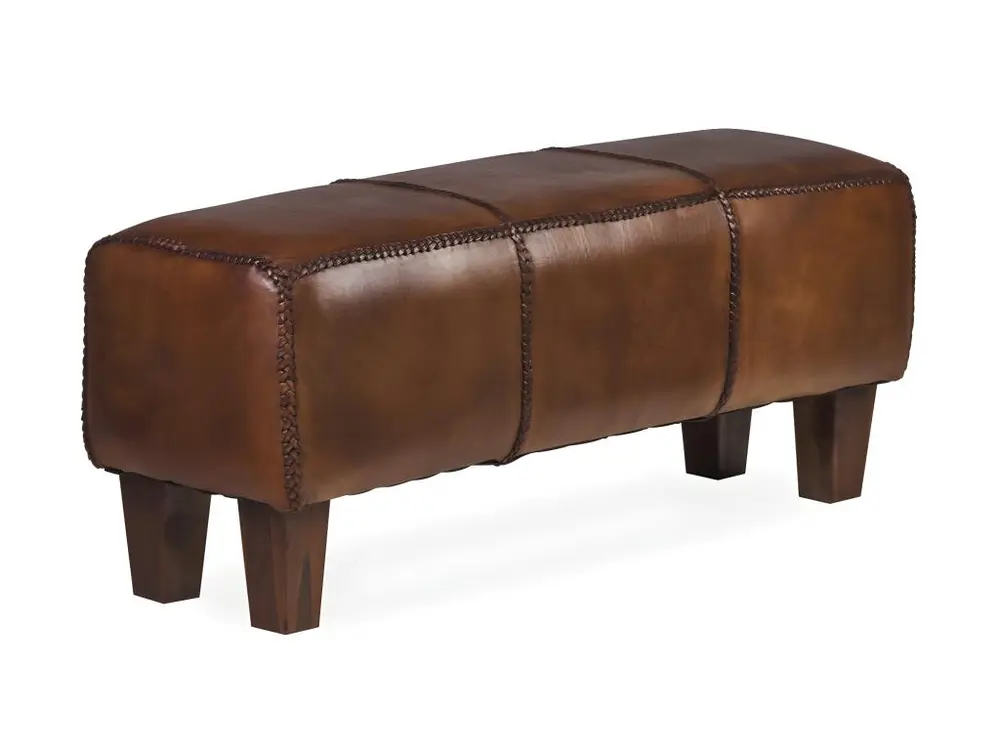 Range-câbles adhésif Tabouret rectangulaire en bois de teck et cuir marron L110