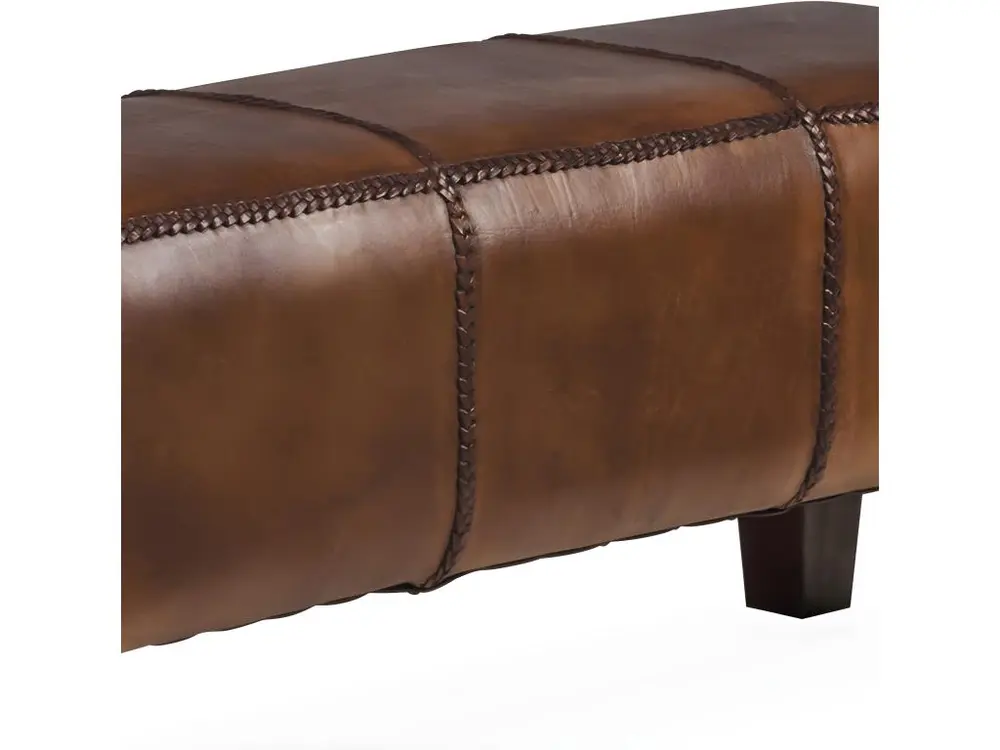 Range-câbles adhésif Tabouret rectangulaire en bois de teck et cuir marron L110