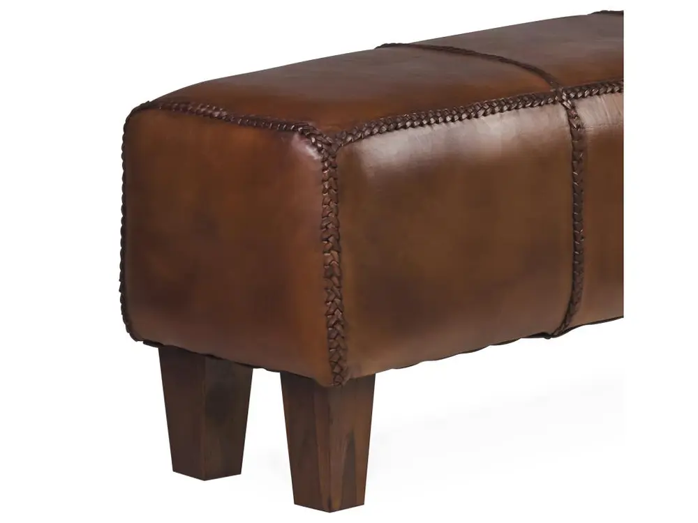 Range-câbles adhésif Tabouret rectangulaire en bois de teck et cuir marron L110