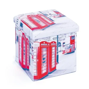 Sanne Tabouret de rangement, pliable avec couvercle, crème, rouge, noir, blanc.