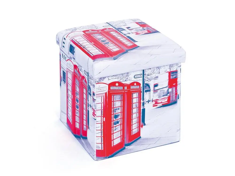 Sanne Tabouret de rangement, pliable avec couvercle, crème, rouge, noir, blanc.