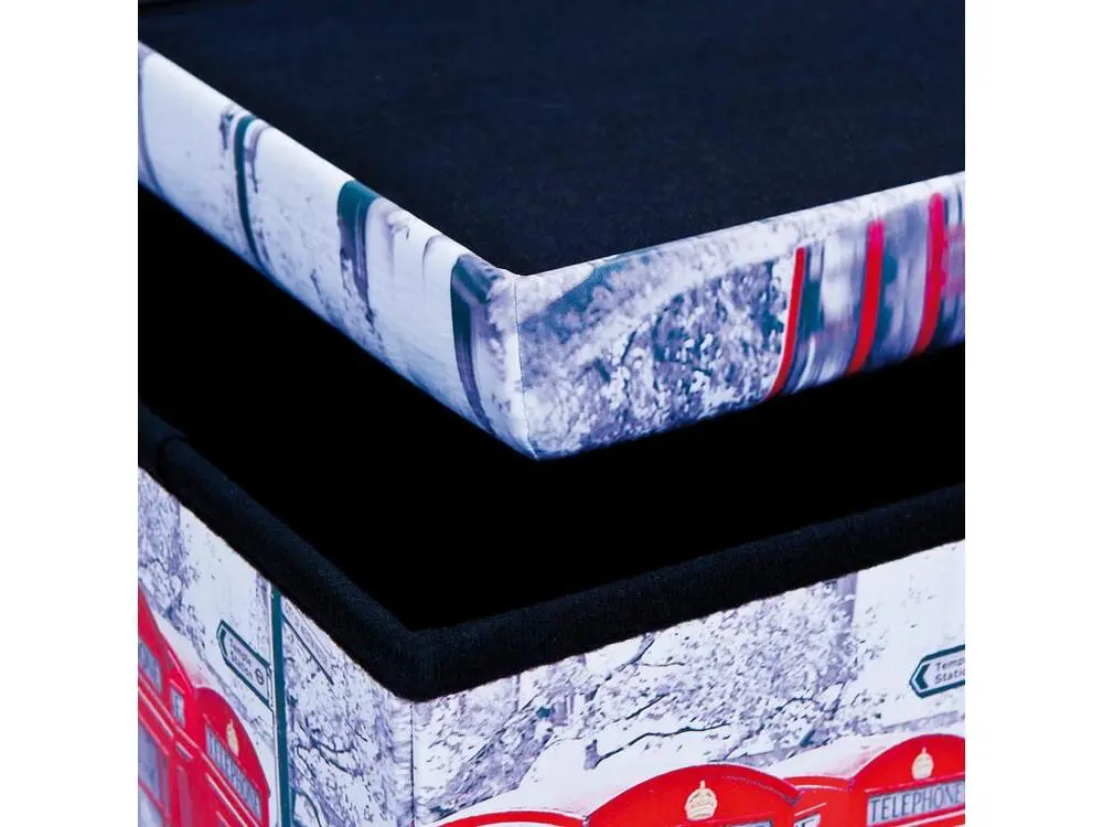 Sanne Tabouret de rangement, pliable avec couvercle, crème, rouge, noir, blanc.