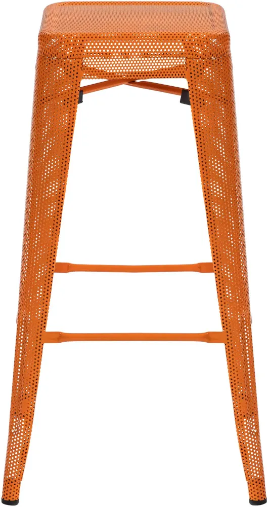 Set de 4 tabourets de bar avec repose-pieds design industriel empilable en métal perforé orange 10_0004512