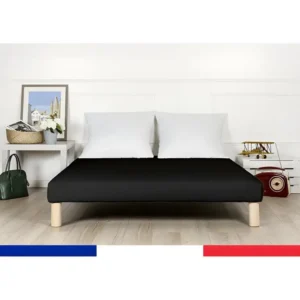 Sommier tapissier 140x200cm noir pieds français