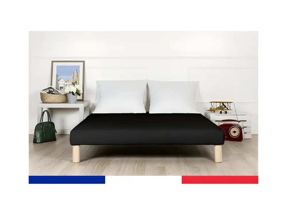 Sommier tapissier 140x200cm noir pieds français