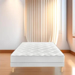 Sommier tapissier130x200cm blanc fabrique en france avec pieds