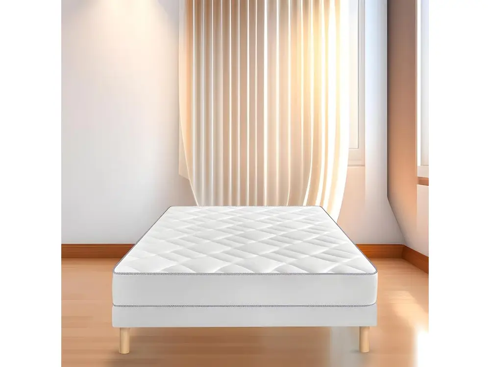 Sommier tapissier130x200cm blanc fabrique en france avec pieds