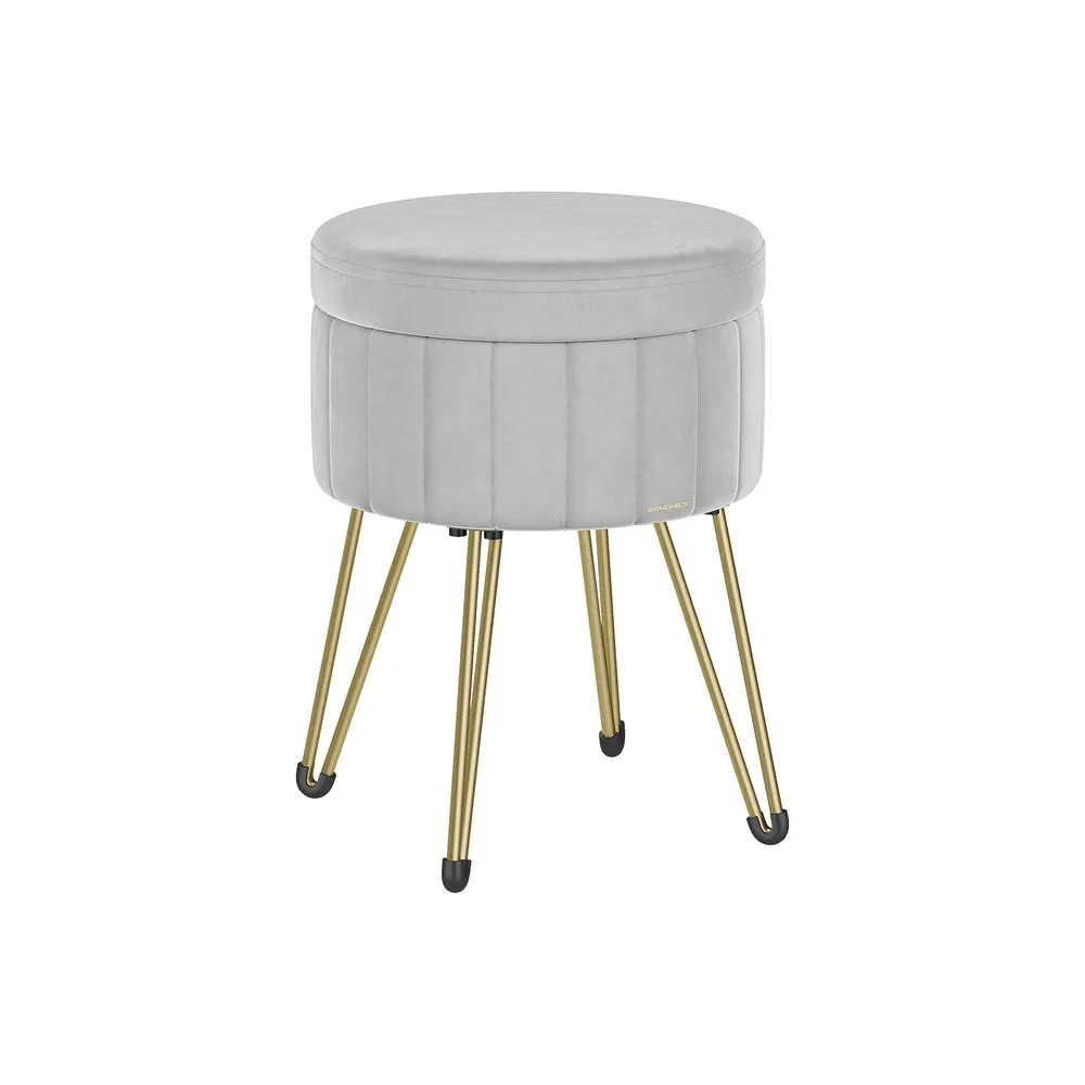 SONGMICS Tabouret rond en velours avec espace de rangement 4 pieds en métal