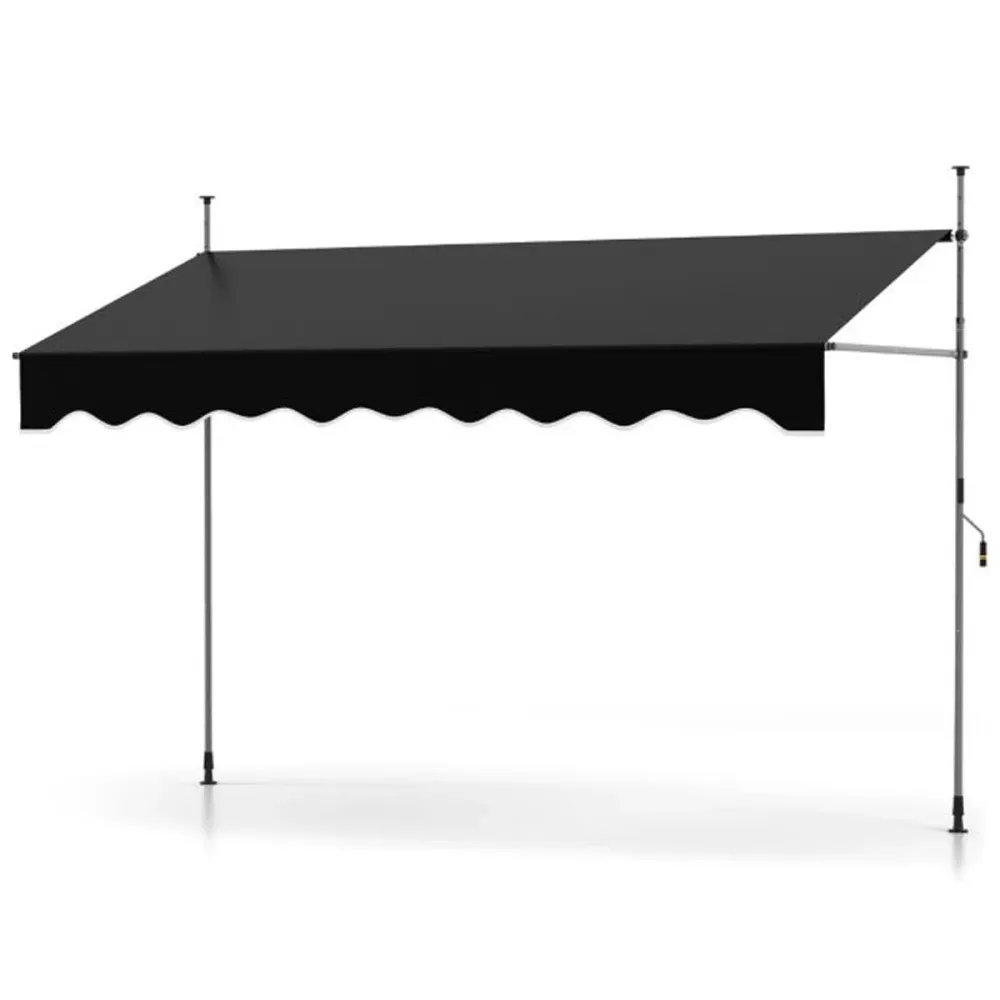 Store banne manuel rétractable réglable 300 x 120 x 210-300 cm protection solaire ambiance cosy en tissu synthétique noir...