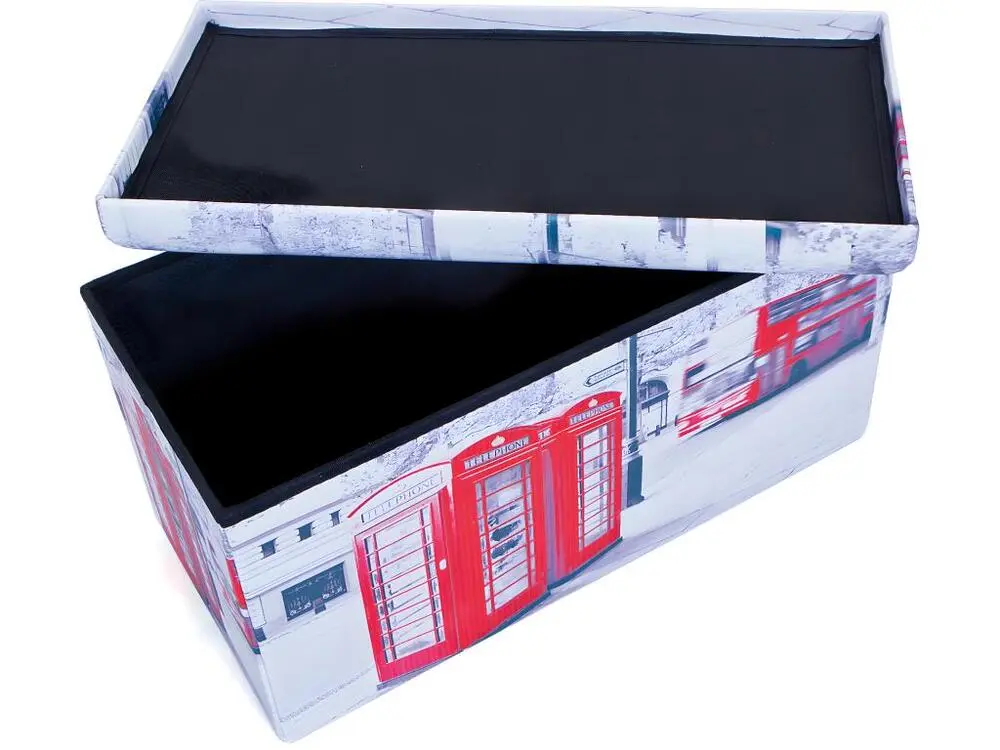 Support pour écran Sanne Tabouret de rangement, pliable avec couvercle, chamois, rouge, noir, blanc.