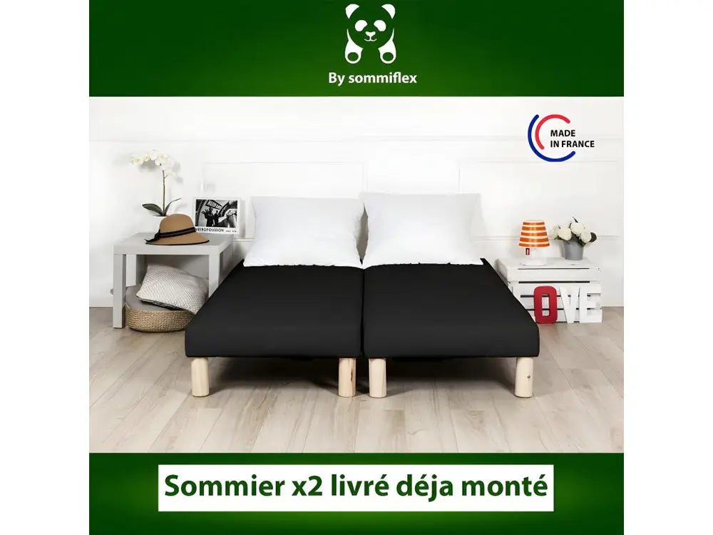 Support pour écran Sommier tapissier 200x200cm (100x200x2) noir