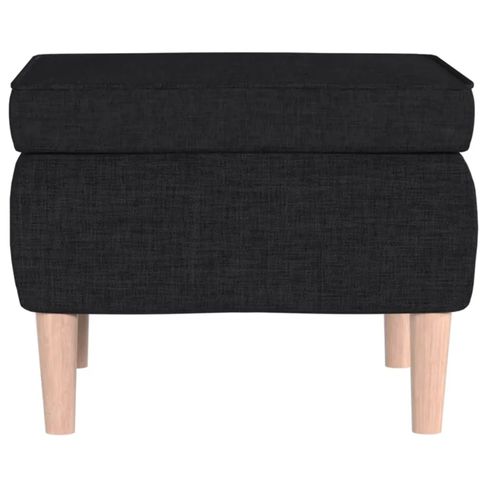 Tabouret assise repose-pieds avec pieds en bois et tissu noir DEC026313