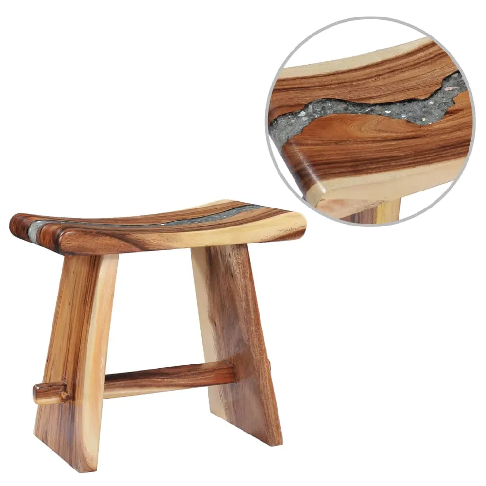 Tabouret assise support plantes en bois de suar robuste et polyrésine multicolore DEC026333