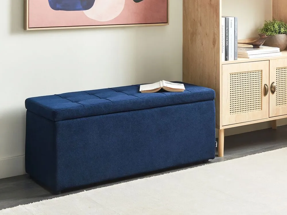 Tabouret avec rangement en tissu bleu marine OREM