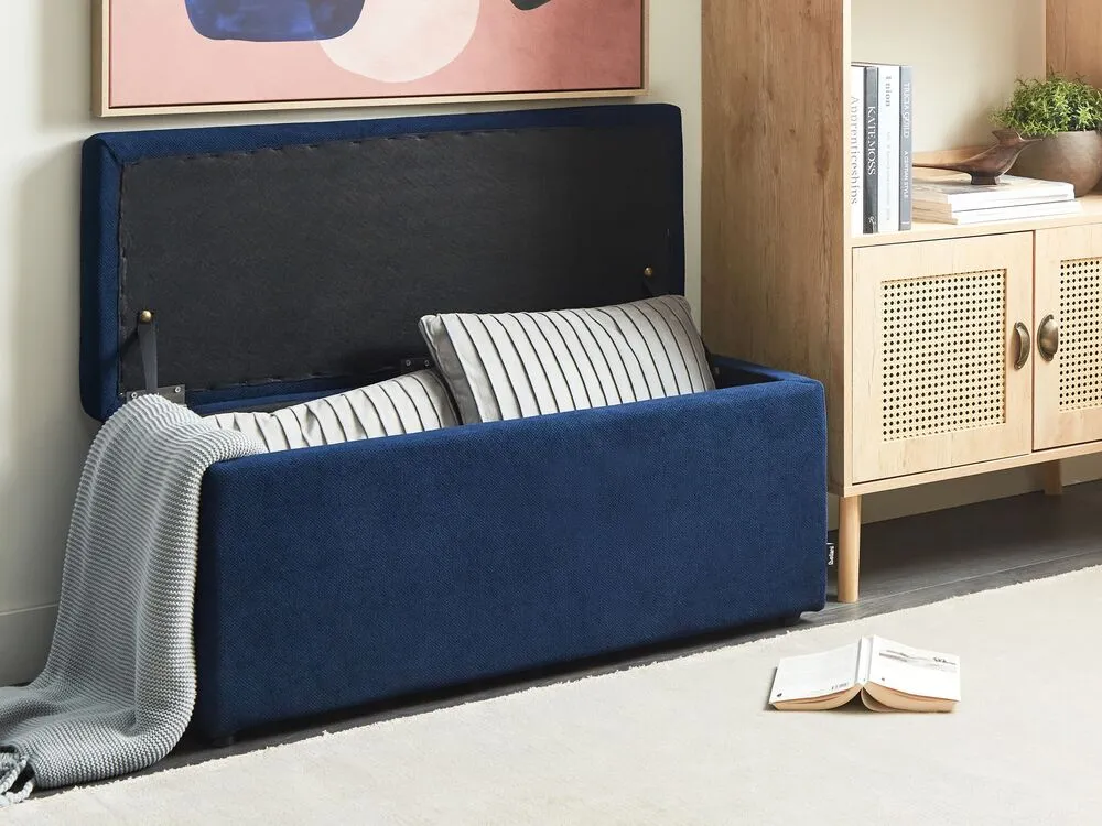 Tabouret avec rangement en tissu bleu marine OREM