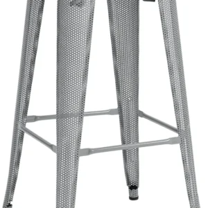 Tabouret de bar avec repose-pieds design industriel empilable en métal perforé argenté 10_0004871