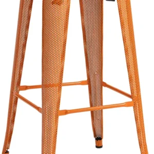 Tabouret de bar avec repose-pieds design industriel empilable en métal perforé orange 10_0004870